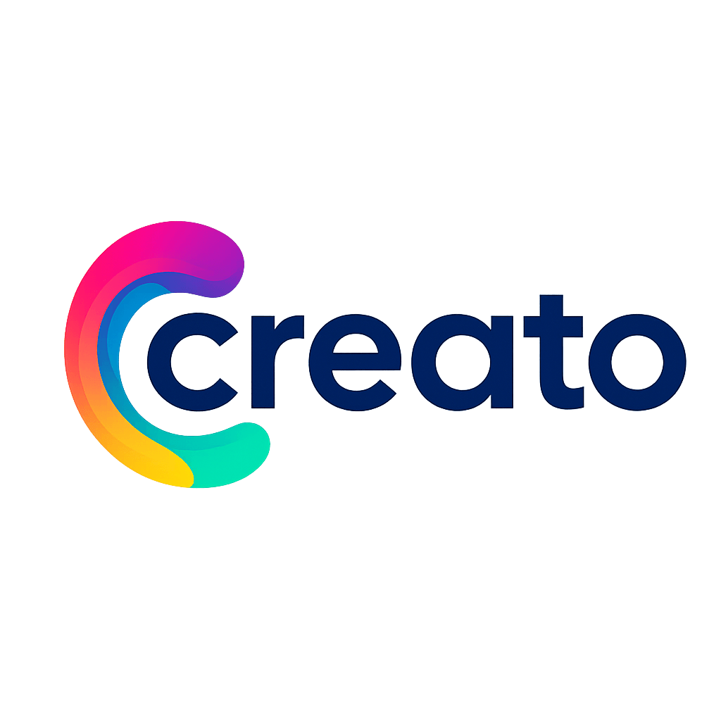 Vibrant and playful Creato logo with integrated typography and dynamic design elements